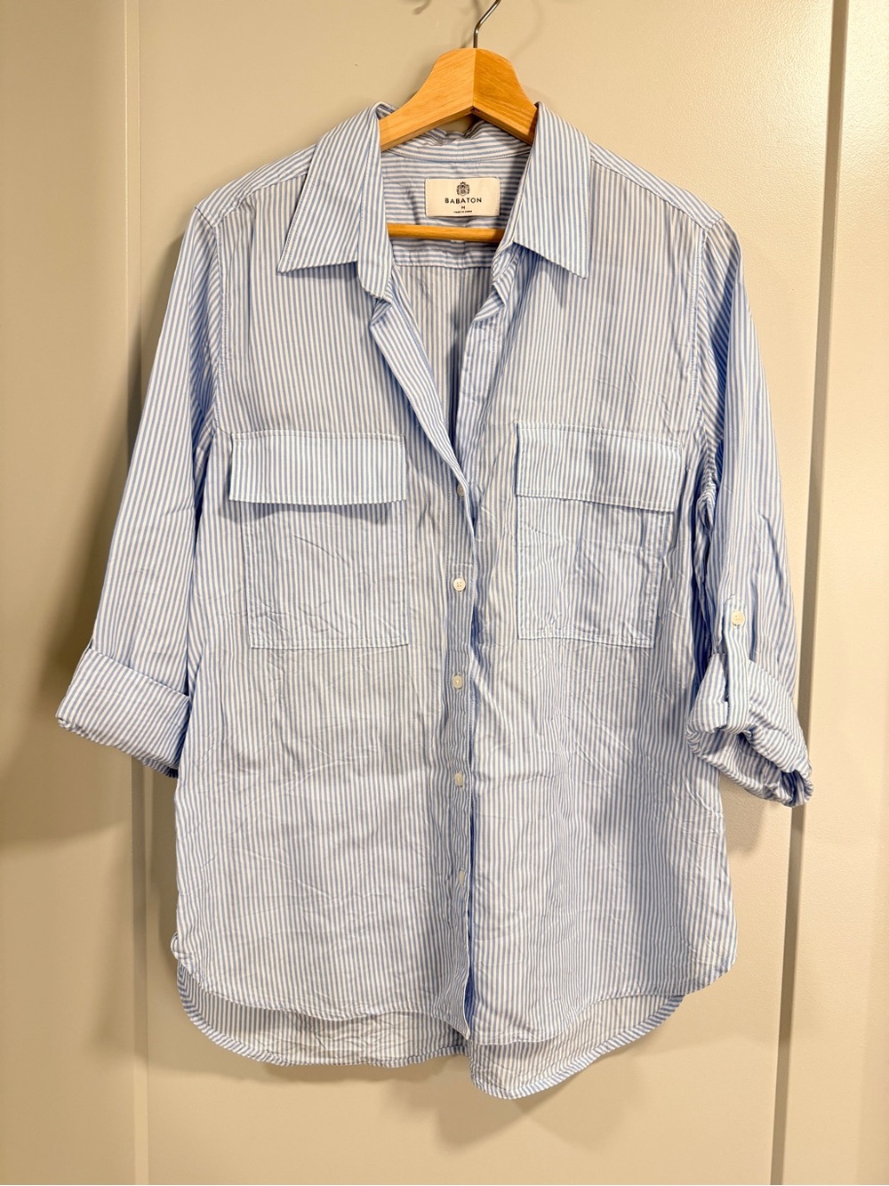 Aritzia - Babaton Light Blue Pinstripe Women's Shirt